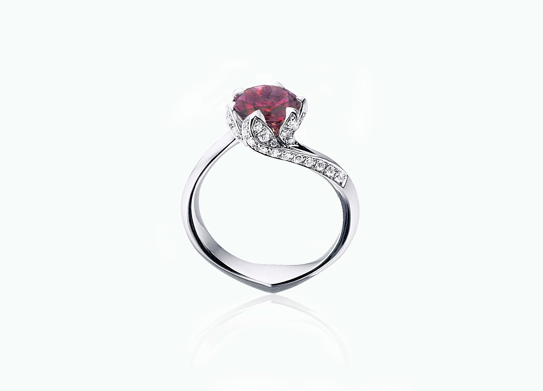 RUBELLITE AND DIAMOND LILY PAD RING