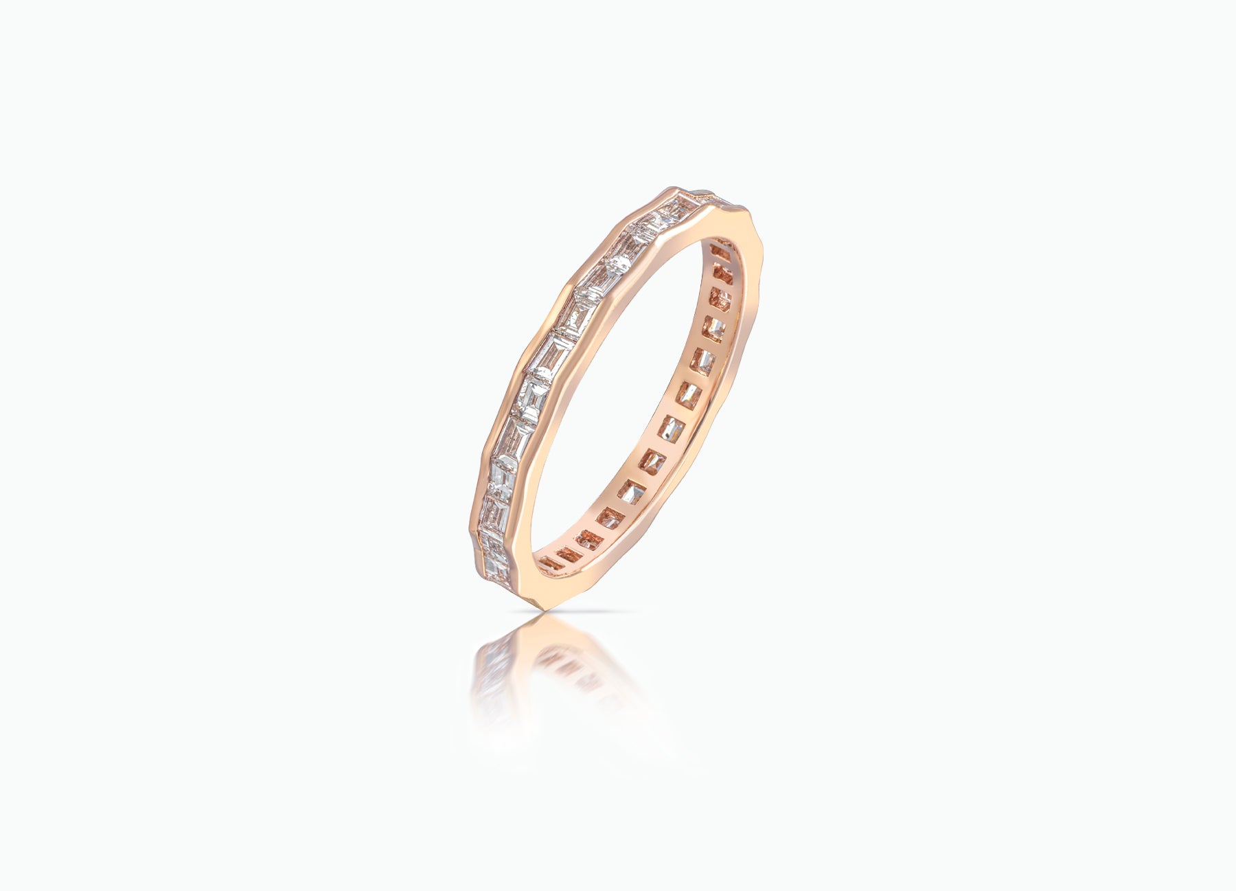 Contemporary Pleat Eternity Wedding Band by Tomasz Donocik set with baguette diamonds all around by Tomasz Donocik side view