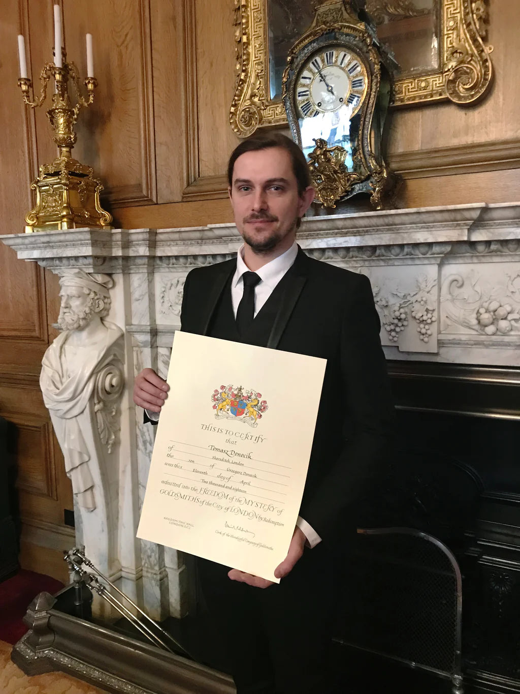 Tomasz becomes Freeman of the Goldsmiths of the City of London April 2018