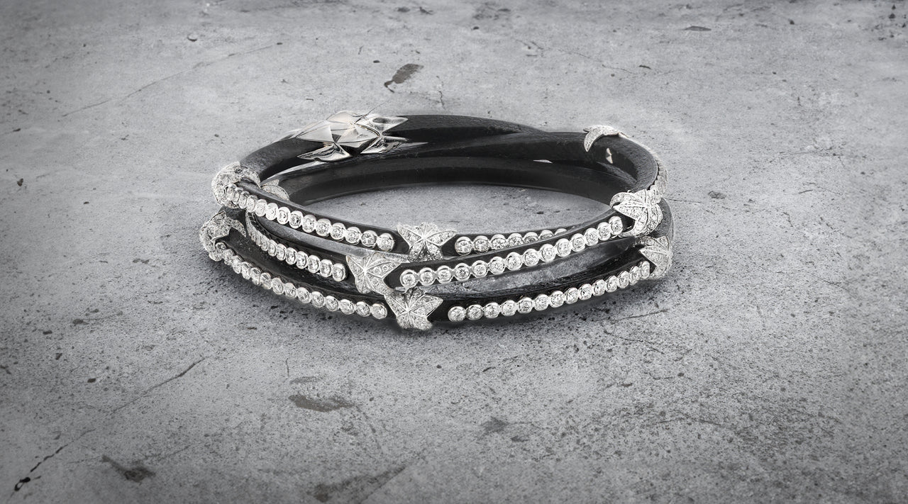 Bracelet Combo: Black Leather Wrap Bracelet & Beaded Link Bracelets in
