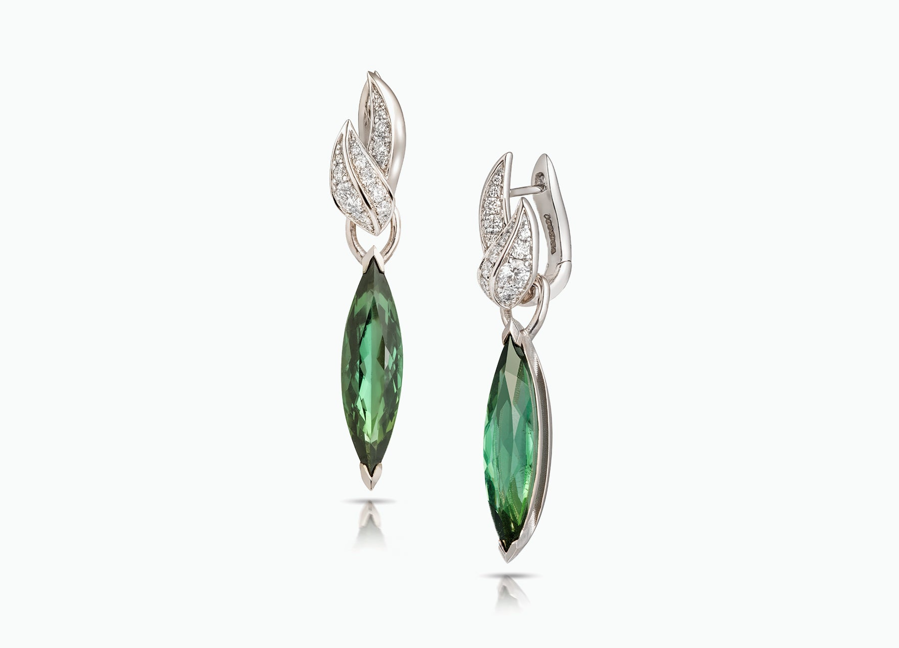 LILY PAD EARRINGS WITH MARQUISE GREEN TOURMALINE EARRINGS