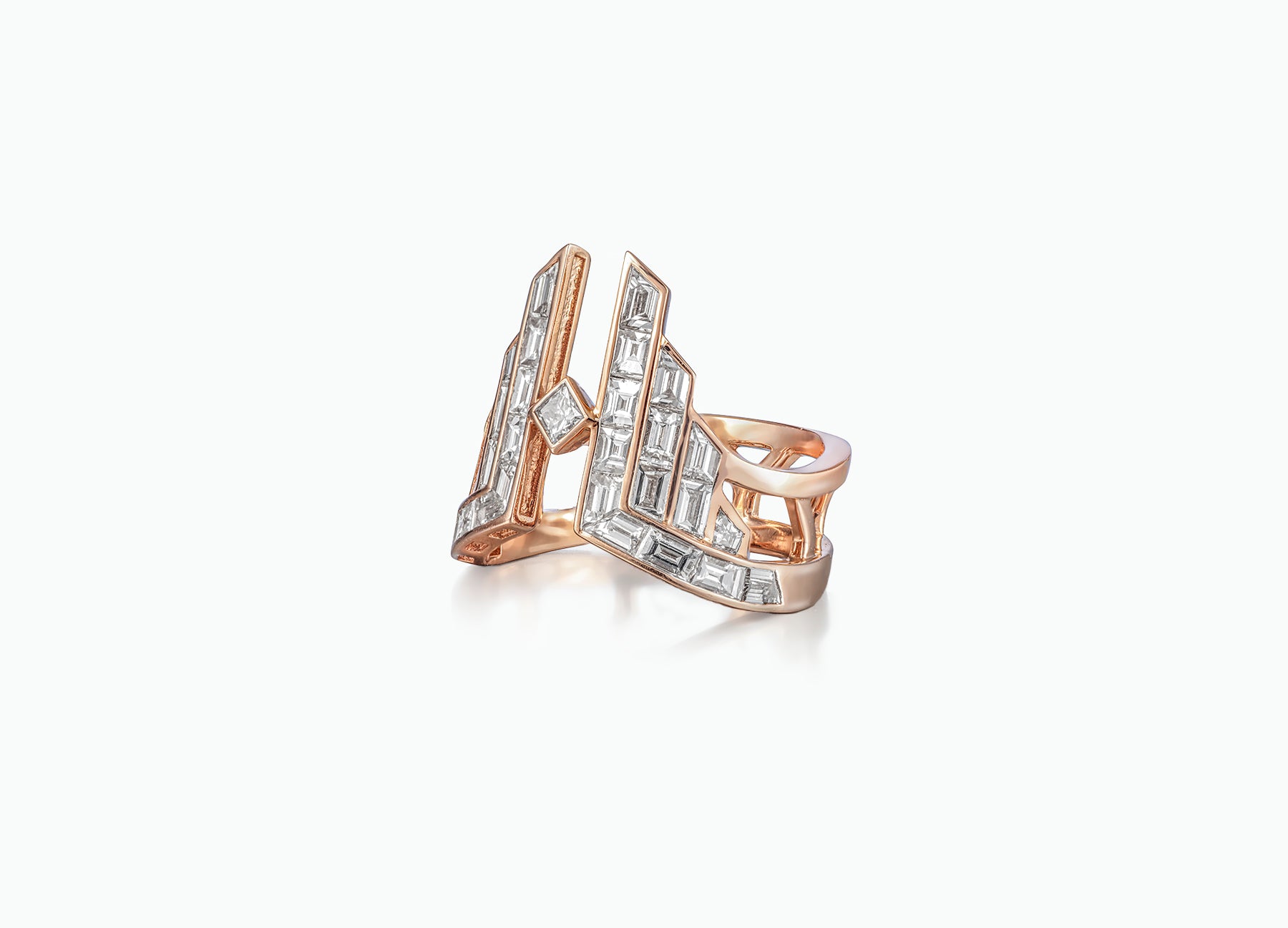 Stunning Art Deco diamond ring featuring a unique combination of baguette and tapered diamonds totaling 2 carats