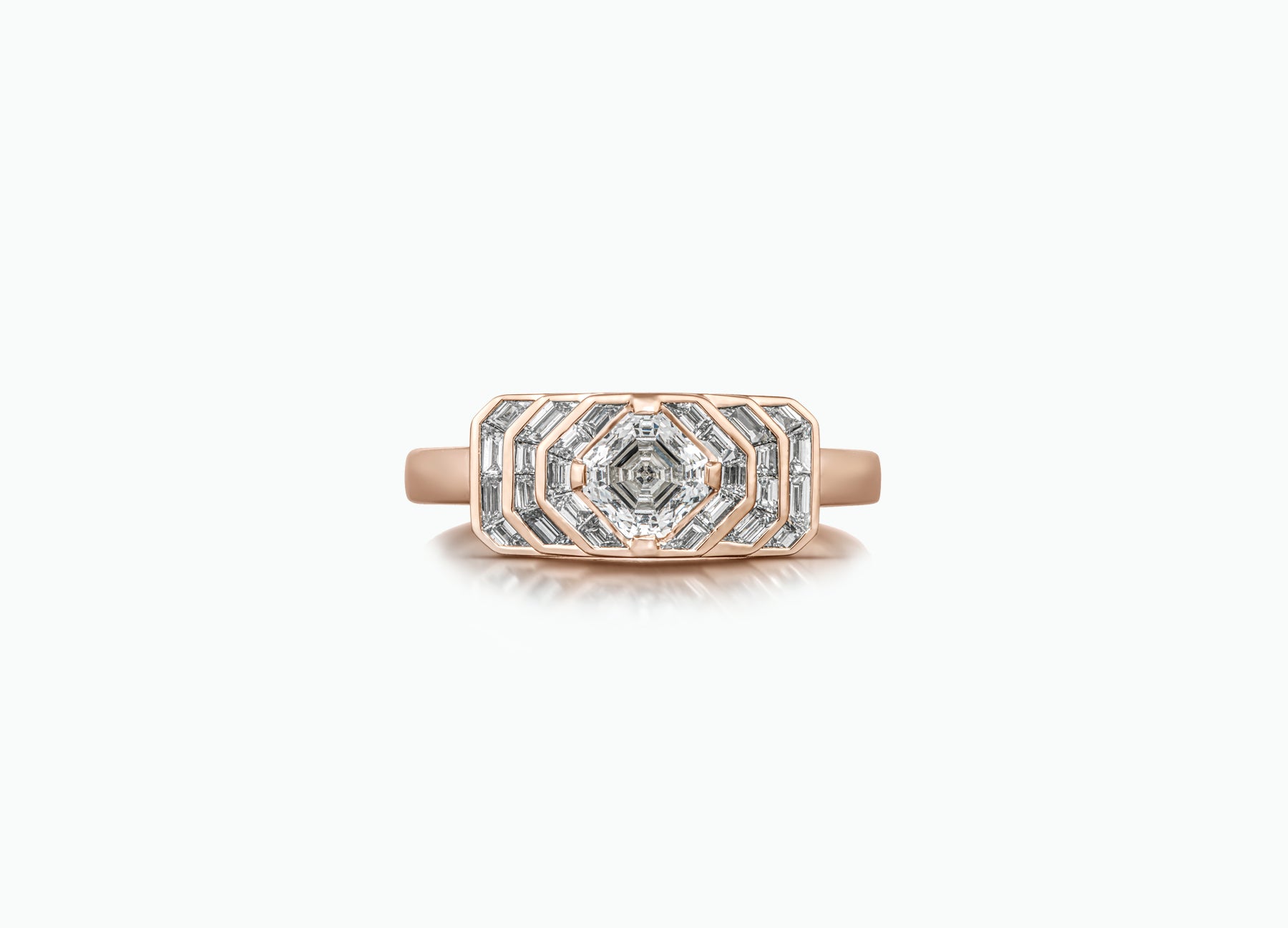 Palace Deco gold diamond engagement ring featuring an elegant design with baguette and round-cut diamonds, perfect for weddings
