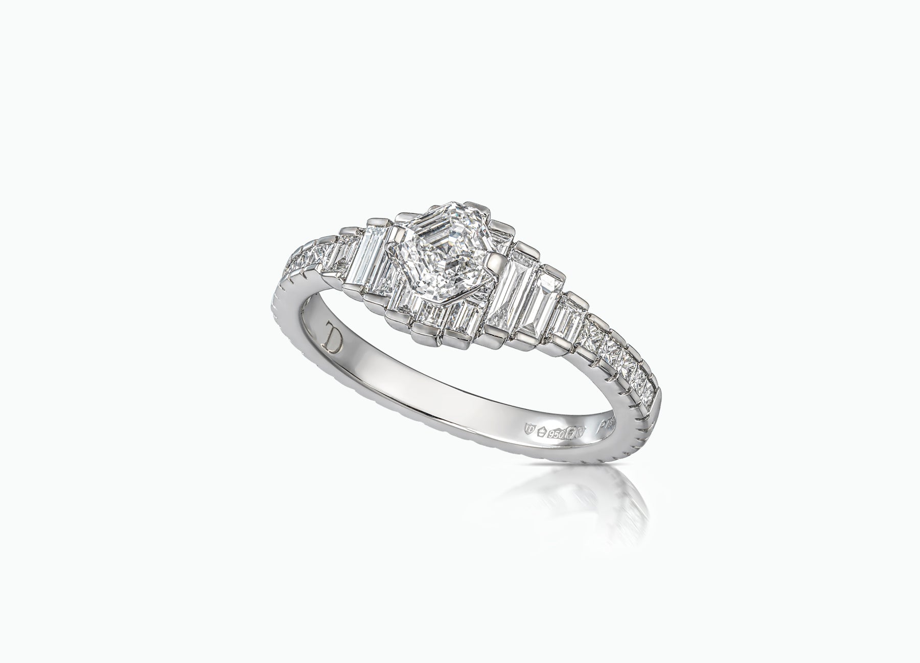 Diadem diamond engagement ring with an Asscher cut centre diamond by Tomasz Donocik Side View