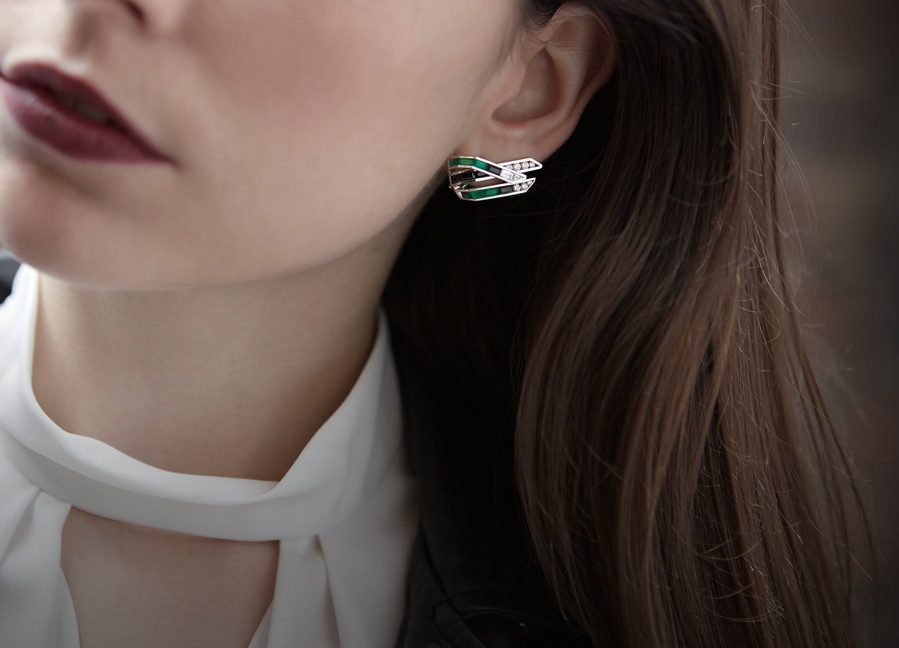 Electric Night Emerald Wing Ear Climbers