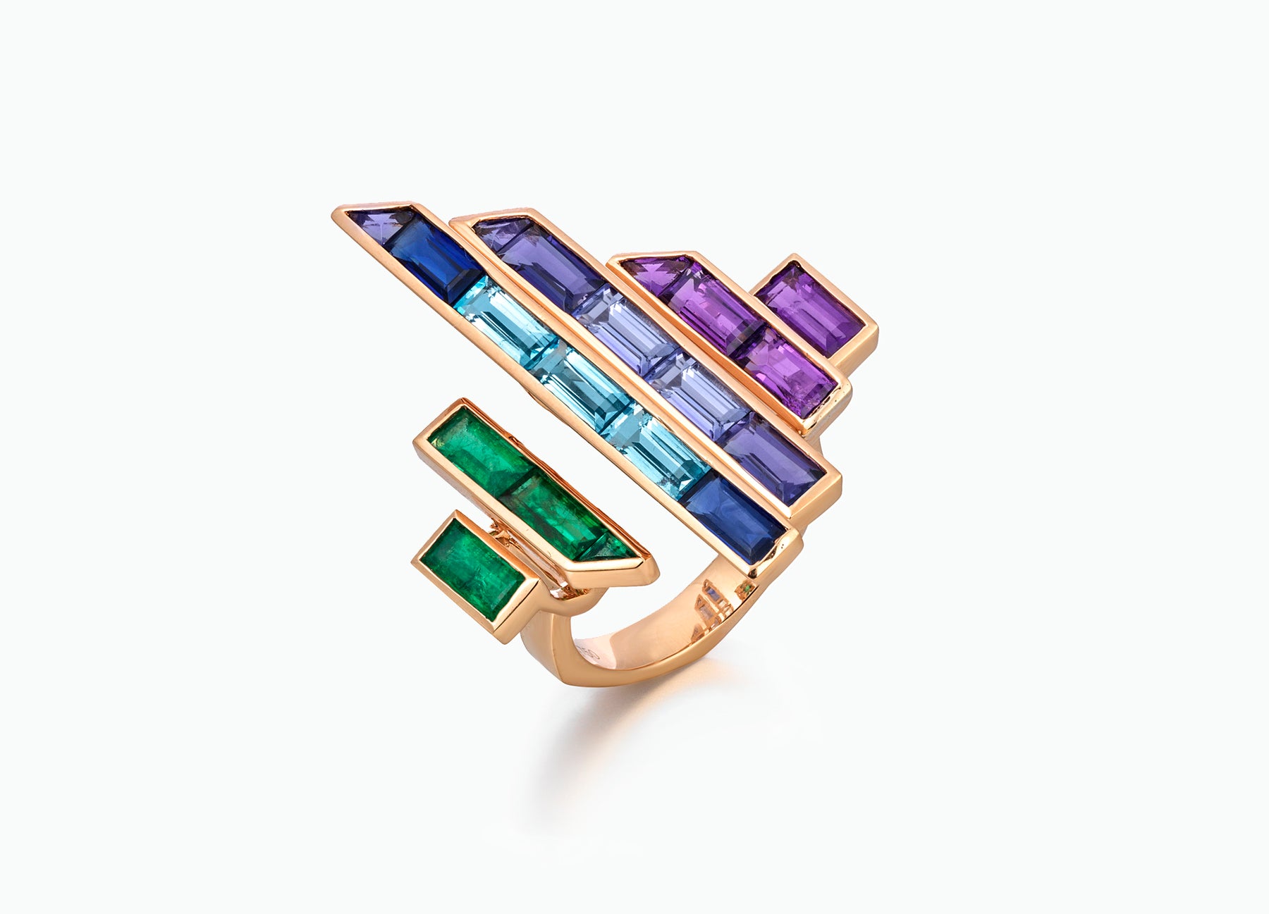 Blade runner rainbow ring in 18K rose gold by Tomasz Donocik side view