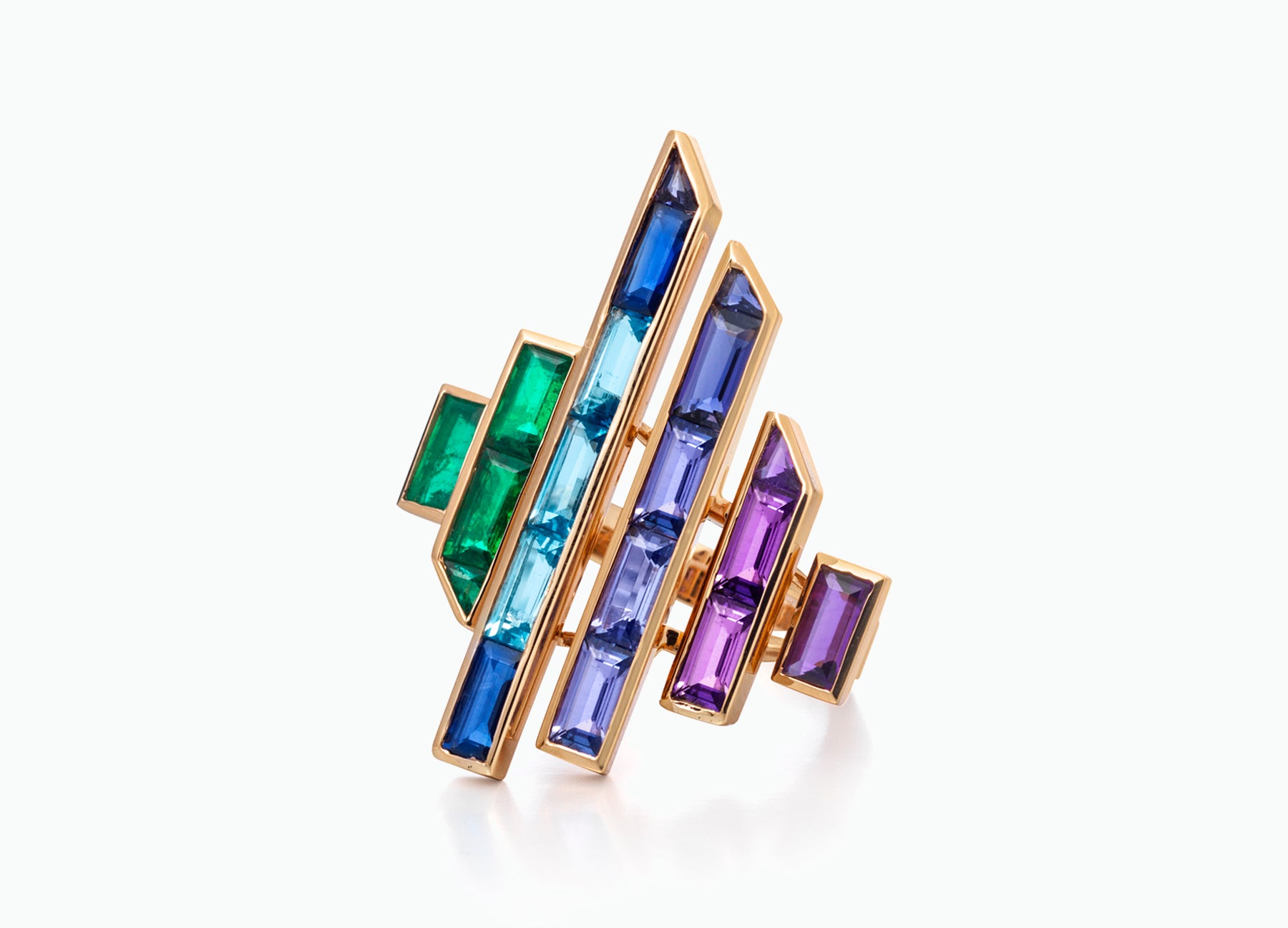 Blade runner rainbow ring in 18K rose gold by Tomasz Donocik top view