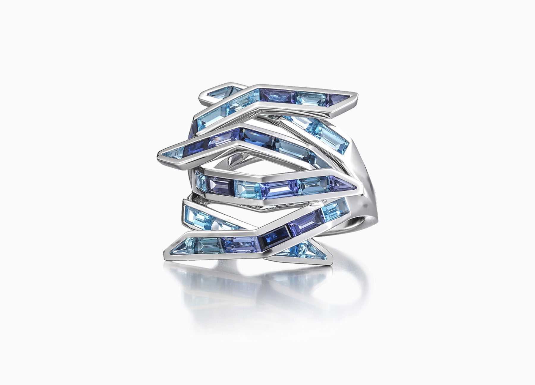 Blue Gem Bombay Ring in 18K White Gold by Tomasz Donocik front view