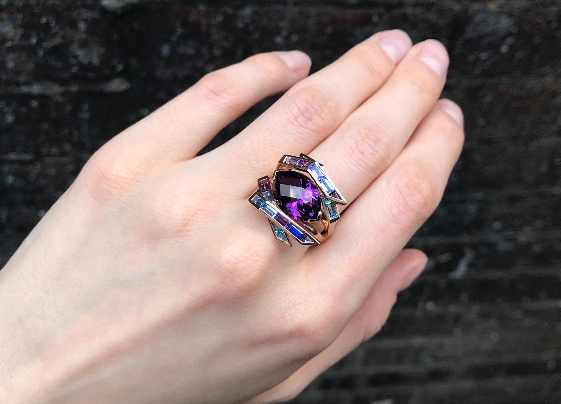 Electric Night Amethyst Cocktail Ring worn view