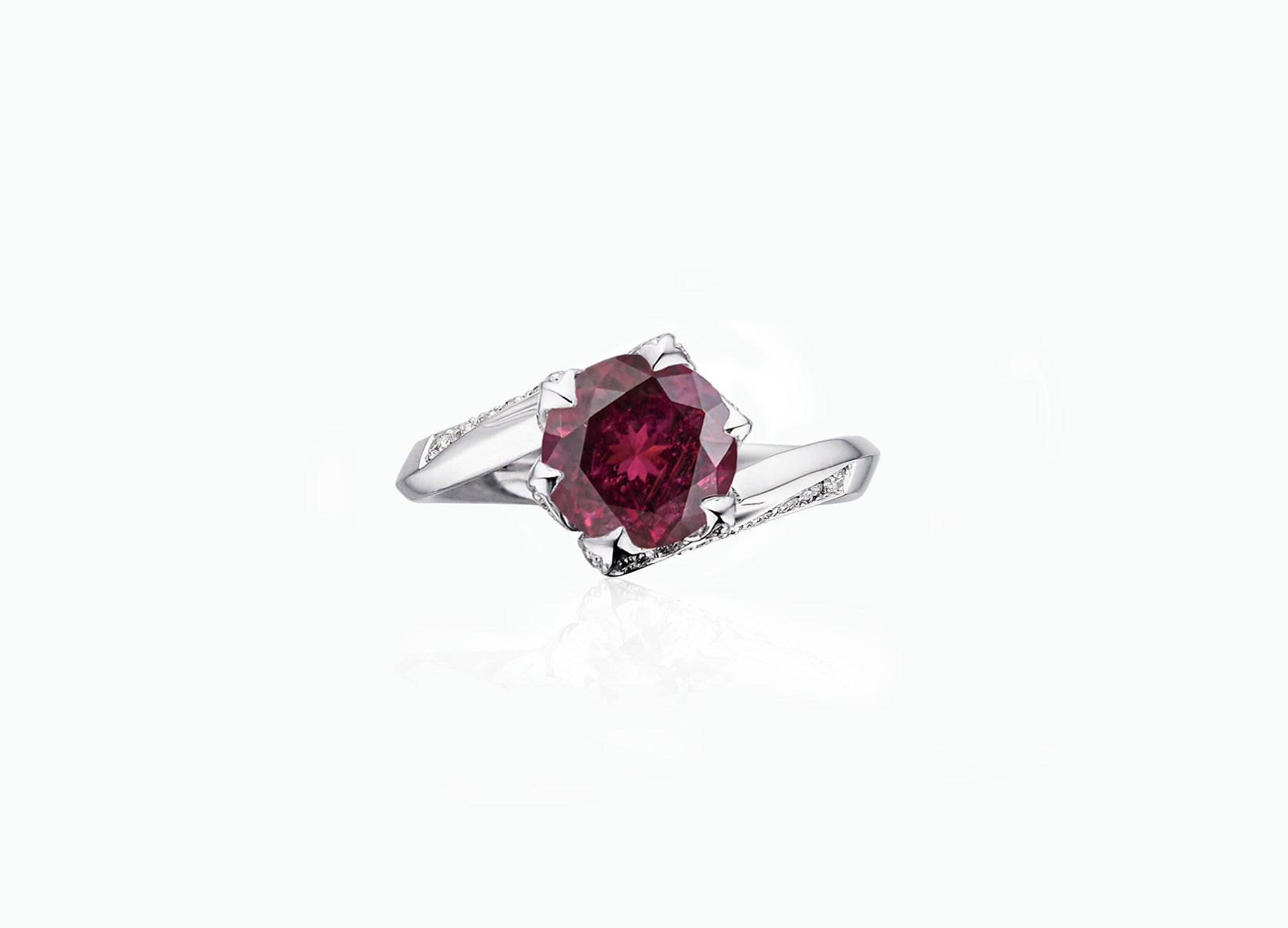RUBELLITE AND DIAMOND LILY PAD RING