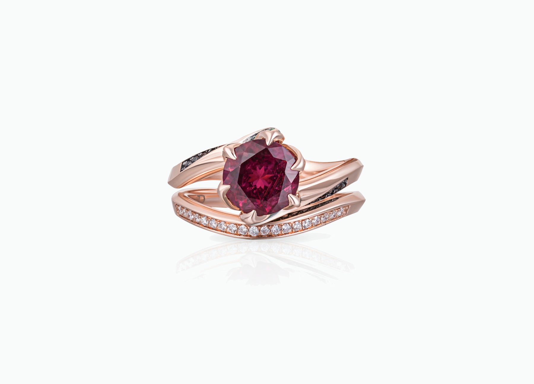 Lily Pad Bridal Set Rings in 18K Rose Gold Inspired By Beauty And The Beast Enchanted Rose - Top View