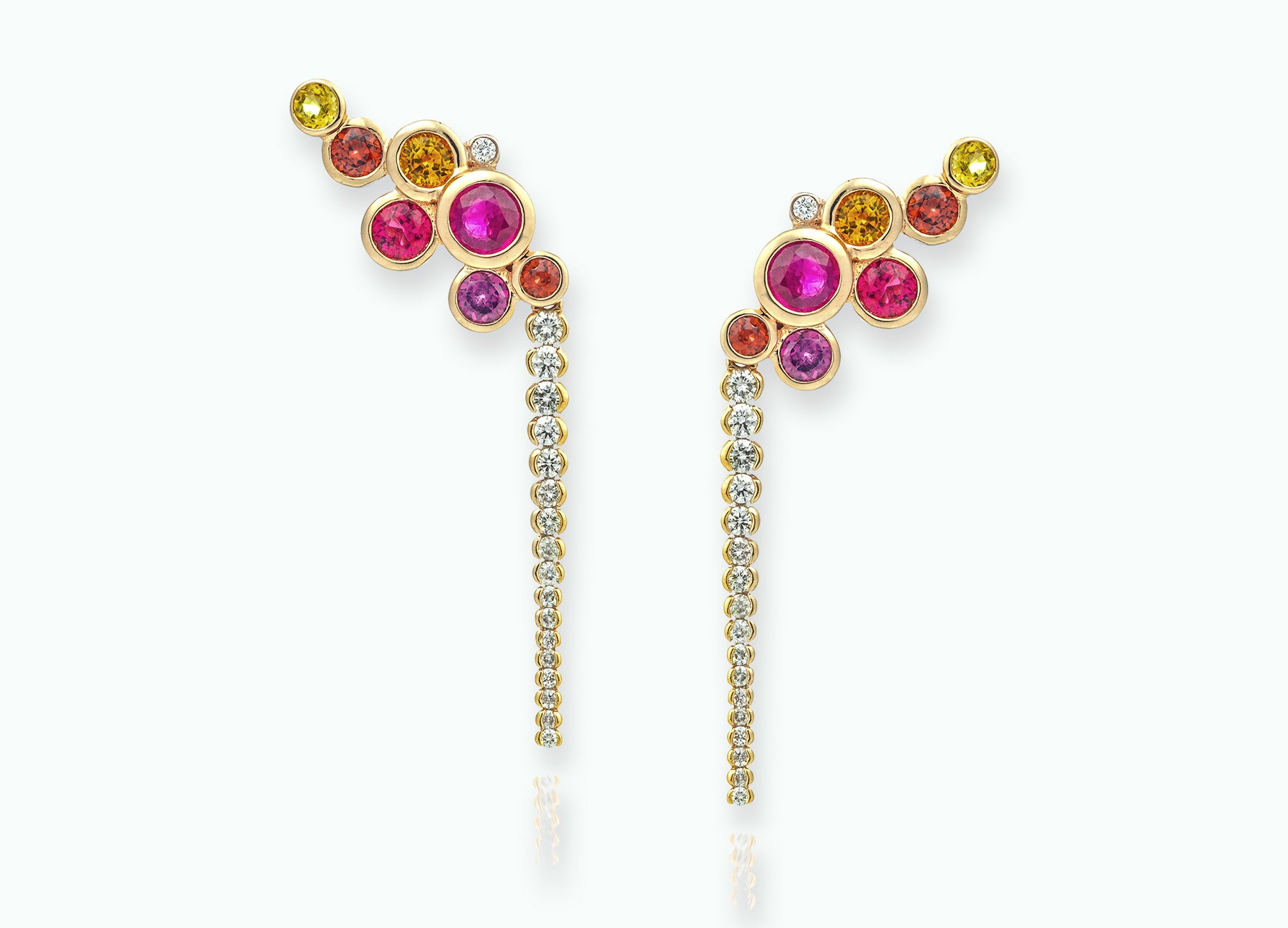 RUBY BUBBLE EARRINGS WITH WHITE DIAMOND EXTENSION DROPS