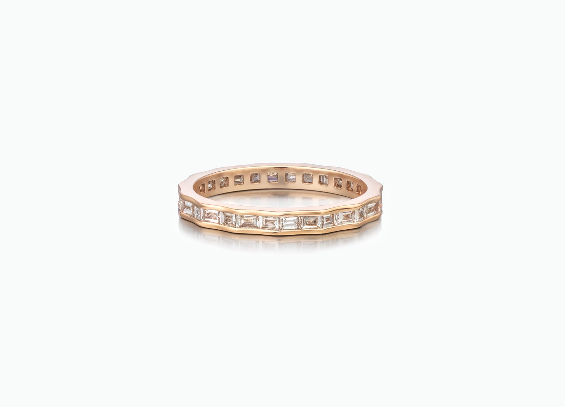 Contemporary Pleat Eternity Wedding Band by Tomasz Donocik set with baguette diamonds all around by Tomasz Donocik front view