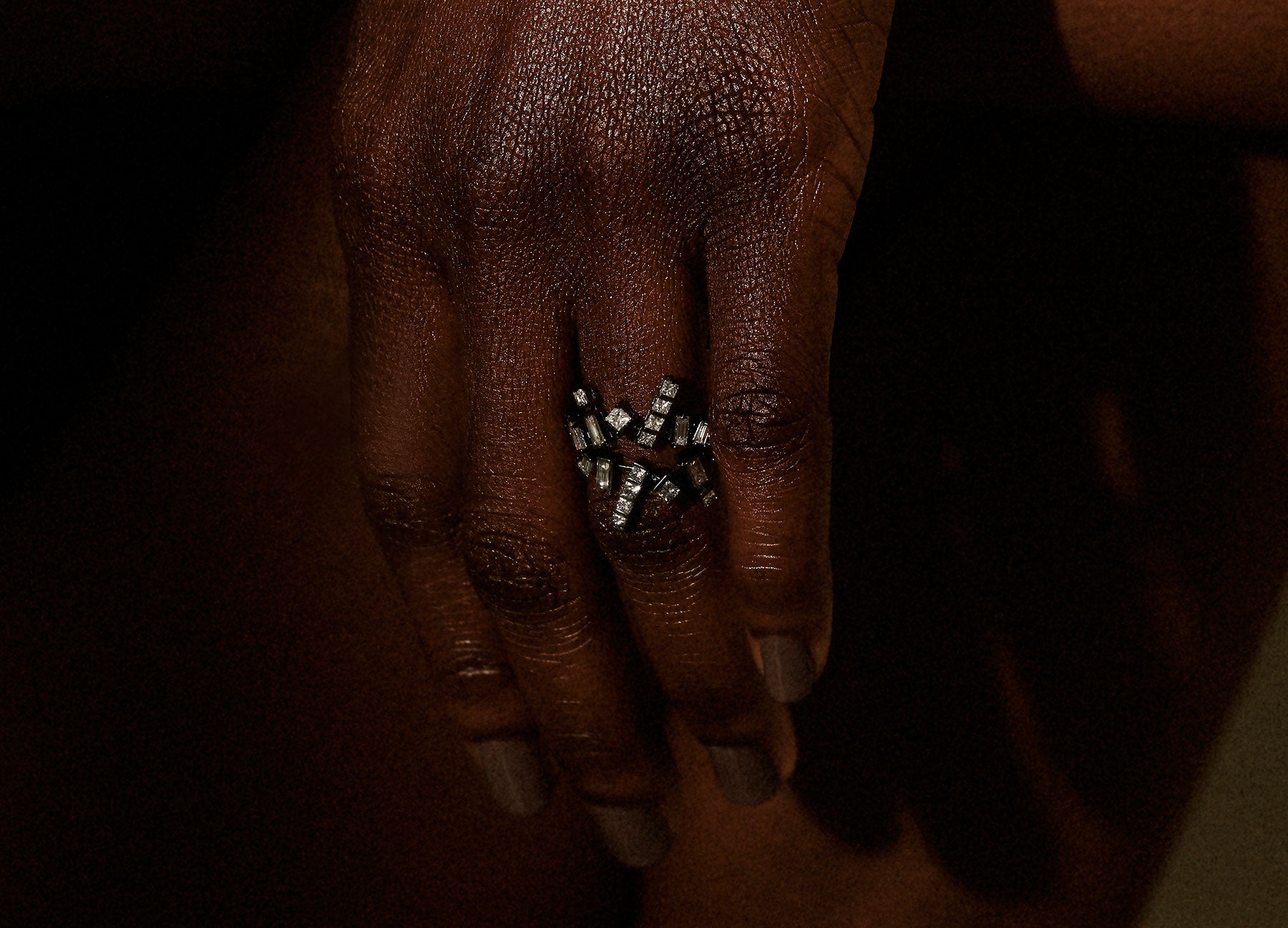 Cosmic Art Ring alternative bridal set by Tomasz Donocik a set of three rings with diamonds two bands worn on hand