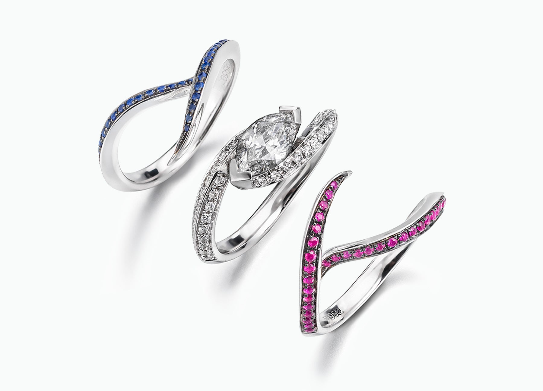 TWIST DIAMOND AND SAPPHIRE BRIDAL RING SET Tomasz Donocik