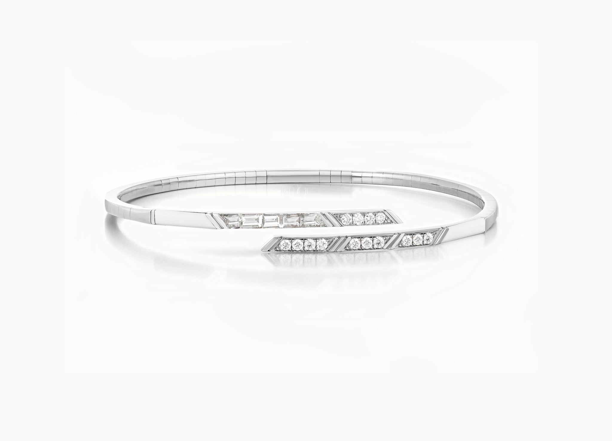 White diamond bangle in 18K white gold by Tomasz Donocik front view