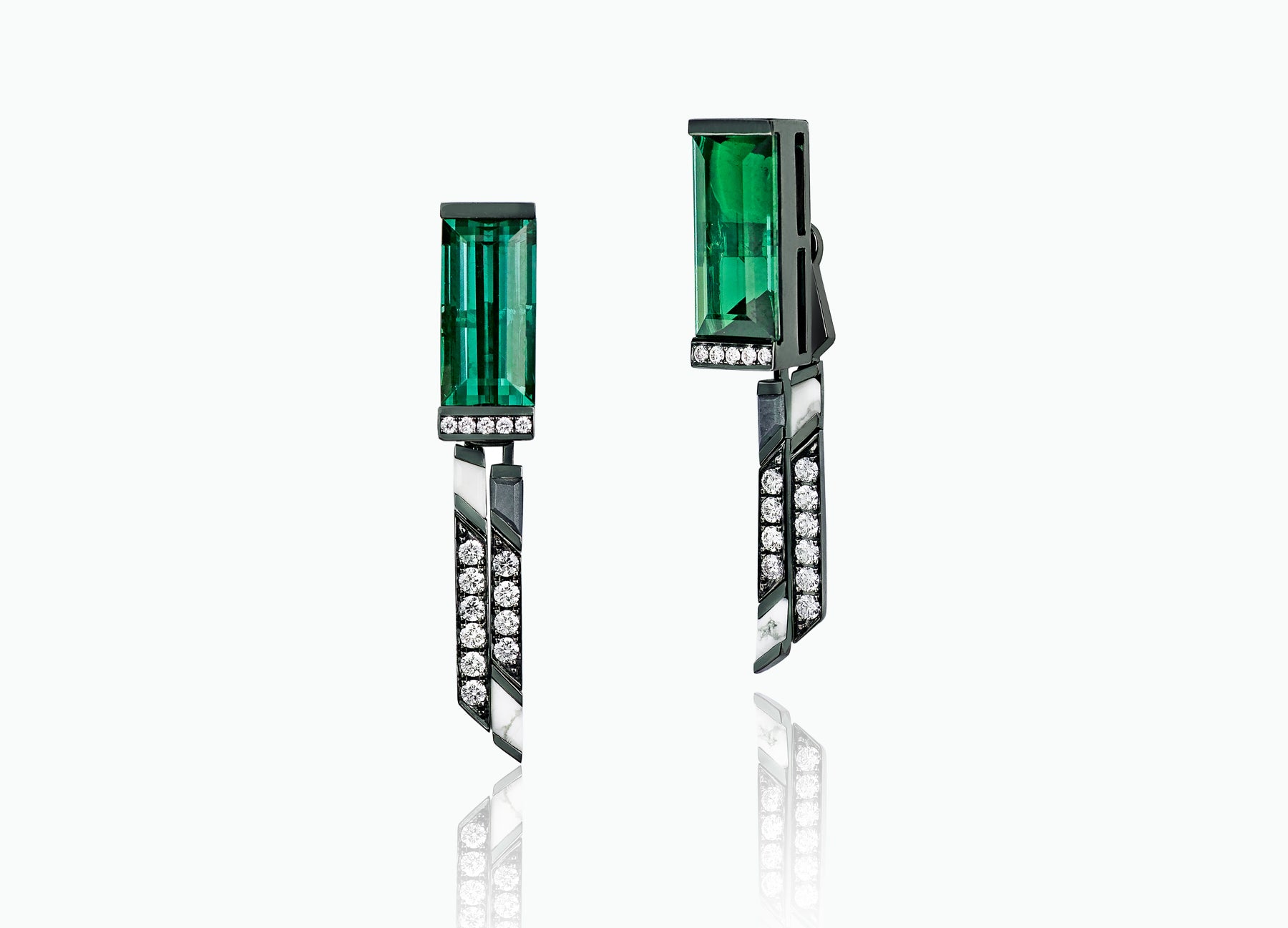 Art Deco Large Tourmaline Studs with Drops